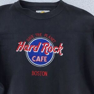 Vintage Hard Rock Cafe Boston Sweatshirt Mens L/XL Black Embroidered USA 90s